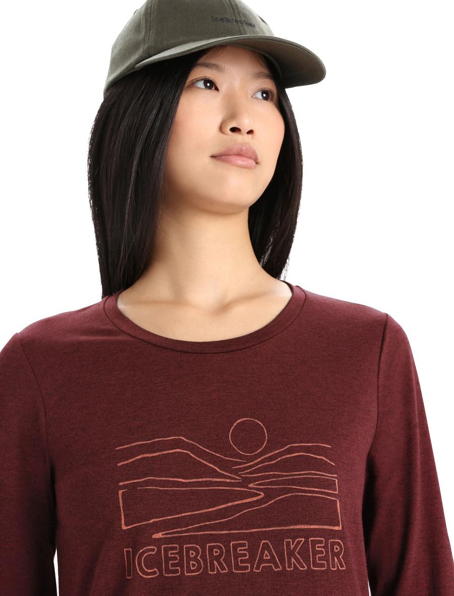 Espresso Icebreaker Merino Central Classic T-Shirt Sunset Women's Long Sleeve | AU 1634ZUTG